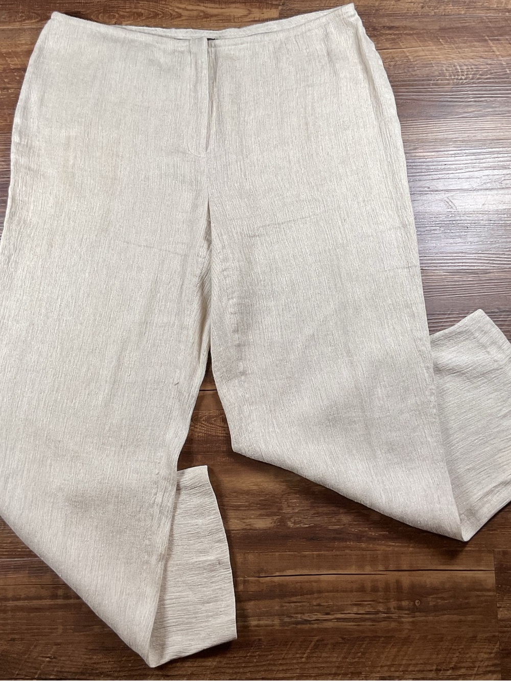 Eileen Fisher PL Pants Tan Italian Fabric Linen Cotton Blend Minimalist Coastal